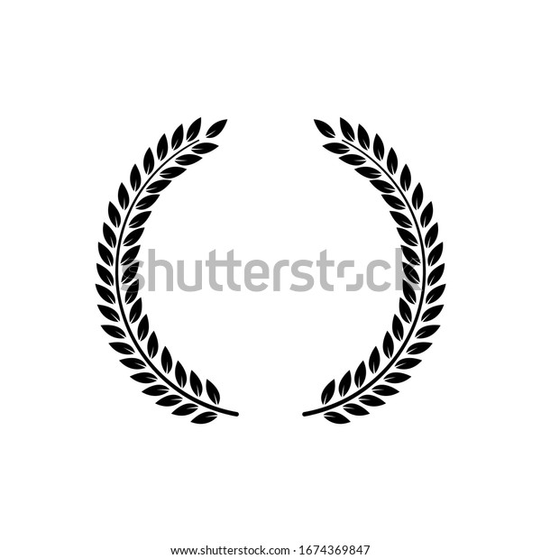 Circle frame from black silhouette of two laurel\
branches in flat style, vector illustration isolated on white\
background. Icon or emblem of laureate wreath or bays as symbol of\
victory and triumph