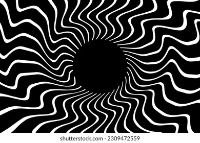 Circle Frame, Black And White Sunburst Pattern Abstract Background. Ray. Radial  Vector