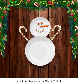 Circle frame and border from Christmas  elements on grey wood background for invitation or congratulation with Merry Christmas and Happy New Year or for Christmas sale