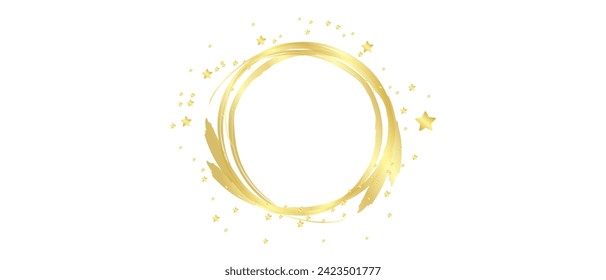 circle frame border decorated with gold stars isolated on white background