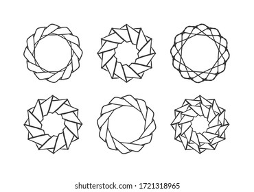 Borde del marco circular. Formas geométricas lineales. Diseño de Mandala redonda. Conjunto polígono. Ilustración vectorial.