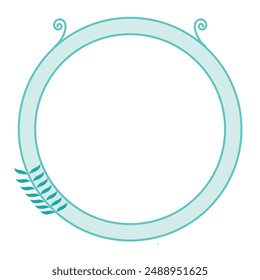 circle frame border in sky blue color. with cute little leaves