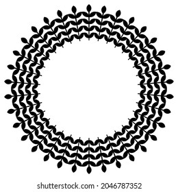 Marco circular con ramas Color negro Ornamento del marco Isolación del vector sobre fondo blanco