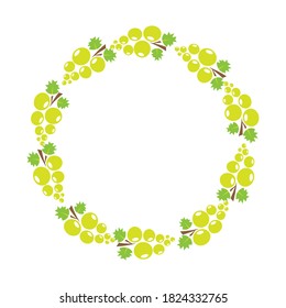 Circle frame with bunch of grapes isolate on white background. Vector illustration. Design element for leaflet, booklet or sticker. Harvest symbol.