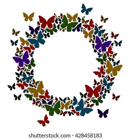 Circle frame with butterflies for your text. Dark colors. It is easy to edit. vector illustration.