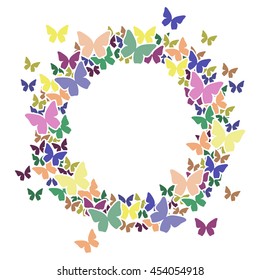Circle frame with butterflies for your text. Light colors. It is easy to edit. vector illustration.