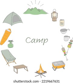 Circle frame of camping equipment  vector illustration