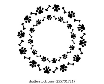 Circle Frame With Cat Or Dog Paw On White Background. Wallpaper. Vector Illustration