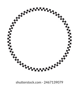 Circle frame with checkered print. Round vignette with checkerboard, race flag or chess game pattern isolated on white background. Chequered ring ornament. Vector graphic illistration.