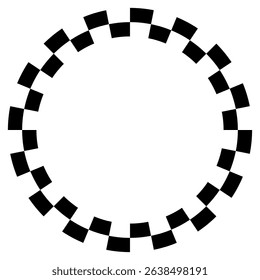 Circle frame with checkered print. Round vignette with checkerboard, race flag or chess game pattern isolated on white background. Chequered ring ornament. Vector graphic illistration.