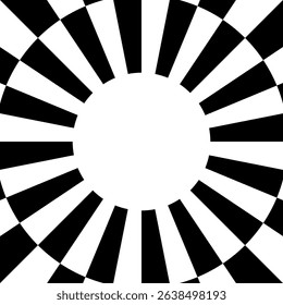 Circle frame with checkered print. Round vignette with checkerboard, race flag or chess game pattern isolated on white background. Chequered ring ornament. Vector graphic illistration.