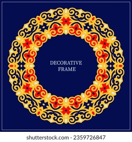 Circle frame with colored pattern. Template for yuor design with colorfull ethnic elements. 