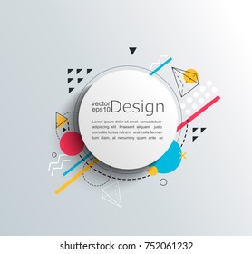 Circle frame with colorful geometric shapes. For your brochure, flyer, design. Vector illustration.