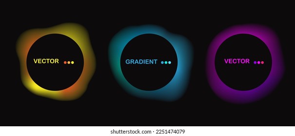 Marco circular con gradiente colorido sobre fondo negro. Luminoso y vibrante punto abstracto. Diseño de portada, folleto, banner, marco para texto.