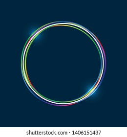 Circle frame with colorful multi-layered outline and glowing light effect on blue background