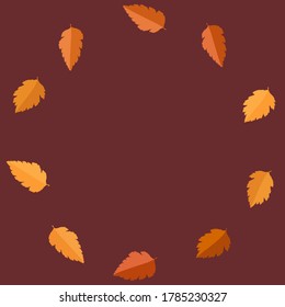 Circle frame of colorful yellow and red leaves. Autumn concept