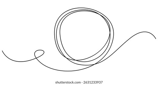 Circle frame continuous one line drawing. Hand drawn circle frame on white background. Doodle illustration. Continuous one line drawing of scribble black circle. Round frame sketch outline.