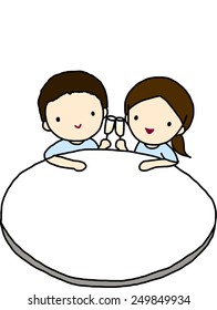 Circle frame of couples with champagne for celebration