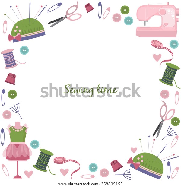 Circle Frame Cute Sewing Equipment Objects Stock Vector (Royalty Free ...