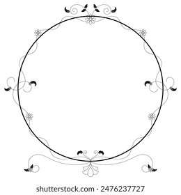circle frame decorated with scrolling flowers Leaves and flowers on a white background
