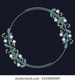 Circle Frame Decorated With Yellow White Flowers And Green Leaves