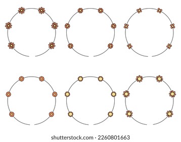 Circle frame decoration element with flowers vector set