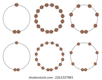Circle frame decoration element with flowers vector set