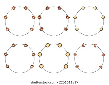 Circle frame decoration element with flowers vector set