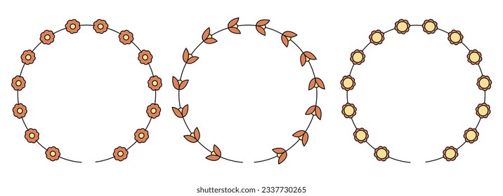 Circle frame decoration element with flowers vector set
