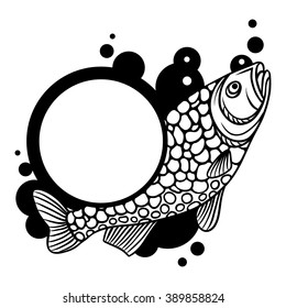 Circle frame with decorative fish. Image for design on t-shirts, prints, decorations brochures and websites.