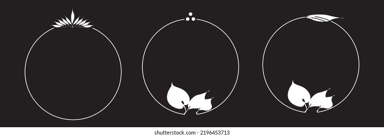 Circle frame design with minimalist leaf sketch elements
