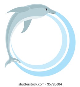 Circle frame with dolphin. Vector illustration.