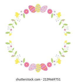 Circle frame with Easter holiday decoration. Easter eggs vector illustration.