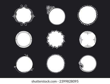 Icono aislado elegante del marco circular. Marcos decorativos redondos de borde ornamental. Diseños de etiquetas de cosecha