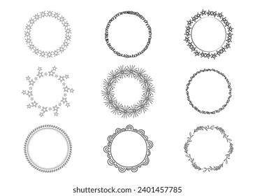Circle frame elegant isolated icon. Round decorative ornamental border frames. Vintage label designs
