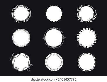 Icono aislado elegante del marco circular. Marcos decorativos redondos de borde ornamental. Diseños de etiquetas de cosecha