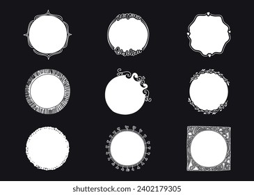 Circle frame elegant isolated icon. Round decorative ornamental border frames. Vintage label designs