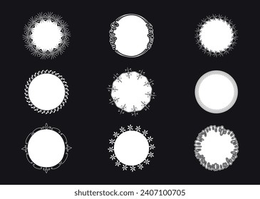 Circle frame elegant isolated icon. Round decorative ornamental border frames. Vintage label designs