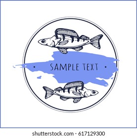 circle frame with fishes, blot and place for text. template for title or label
