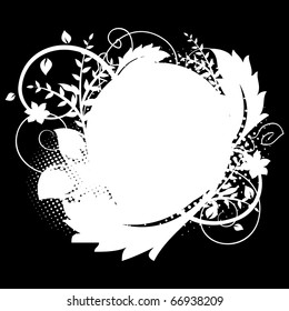 Circle frame with floral decorations 1 (on black)