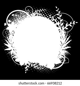 Circle frame with floral decorations 2 (on black)