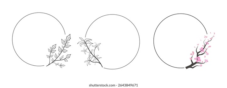 Circle frame with floral flower hand drawn
