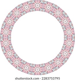 Circle frame with floral motifs in pastel colors on white background