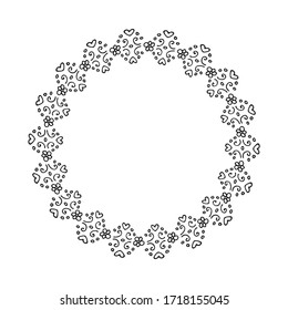 Circle frame with floral ornament. Hand drawn style. Vector illustration. Design element for greeting card, poster, leaflet, sticker, booklet, cover.