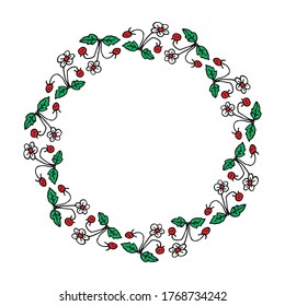 Marco circular con adorno floral. Ilustración vectorial. Elemento de diseño para tarjeta de saludo, cartel, folleto, folleto, portada.