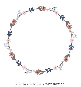Circle Frame Floral Wreath with Green Branches Border for Text Ornament