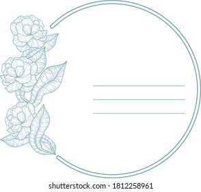 Marco circular con decoración de flores y hojas. Diseño de tarjeta en blanco. Vector.