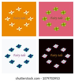 Circle frame with flowers. In circle text Fairy Tale