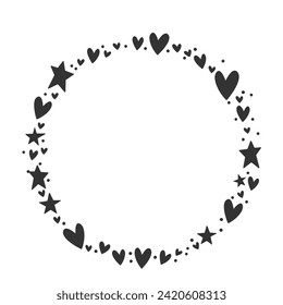 Marco de círculo formado por corazones y estrellas. Antecedentes del Día de San Valentín. Antecedentes de amor circular con corazones.