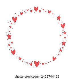 Marco de círculo formado por corazones y estrellas. Antecedentes del Día de San Valentín. Antecedentes de amor circular con corazones.